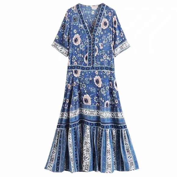 Blue ZAHARA Floral Maxi DRESS Gown Navy NEW - Picture 3 of 4